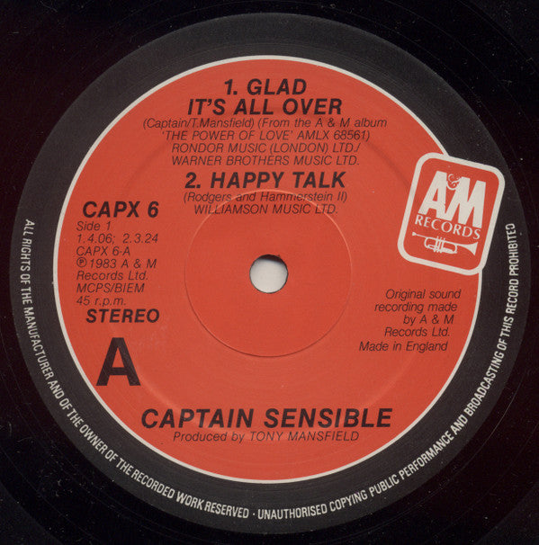 Captain Sensible : Glad It's All Over / Happy Talk / Damned On 45 (12")