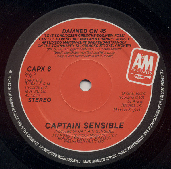Captain Sensible : Glad It's All Over / Happy Talk / Damned On 45 (12")