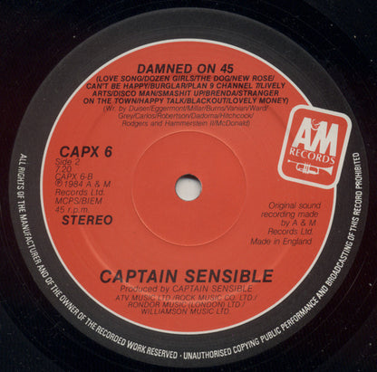 Captain Sensible : Glad It's All Over / Happy Talk / Damned On 45 (12")