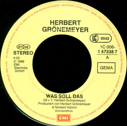 Herbert Grönemeyer : Was Soll Das (7", Single)