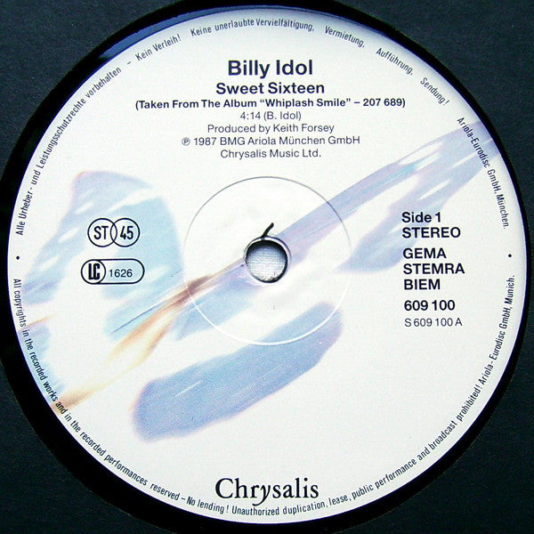 Billy Idol : Sweet Sixteen (12", Maxi)
