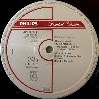 Johannes Brahms - Alfred Brendel - Claudio Abbado - Berliner Philharmoniker : Piano Concerto / Klavierkonzert Nr.1 (LP, Album)