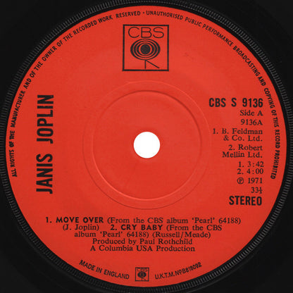 Janis Joplin : Move Over (7", Maxi)