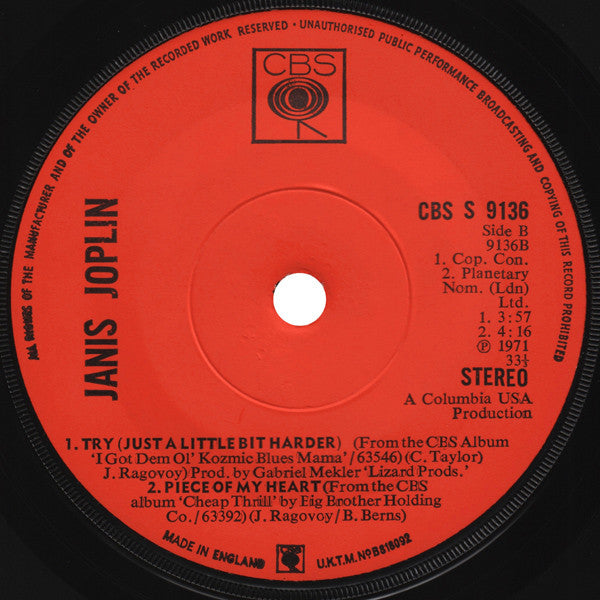 Janis Joplin : Move Over (7", Maxi)