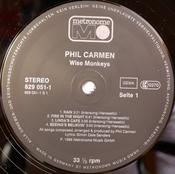 Phil Carmen : Wise Monkeys (LP, Album)