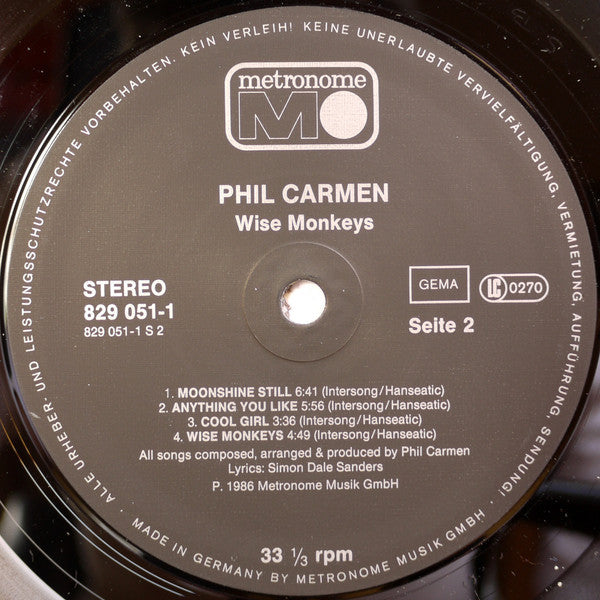 Phil Carmen : Wise Monkeys (LP, Album)