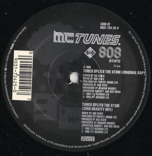 MC Tunes Versus 808 State : Tunes Splits The Atom (12", Single)