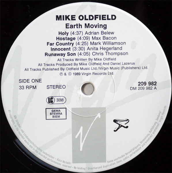 Mike Oldfield : Earth Moving (LP, Album)