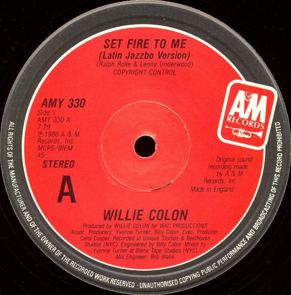 Willie Colón : Set Fire To Me (12")