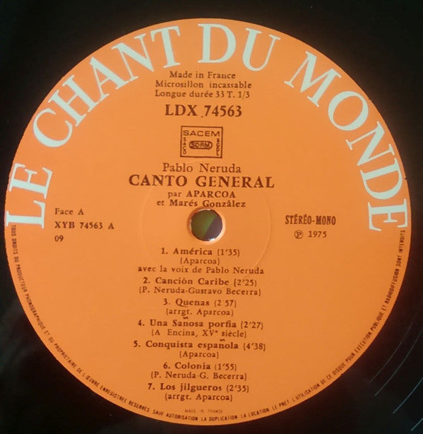 Pablo Neruda / Aparcoa / Marés González : Canto General (LP, Album, Gat)