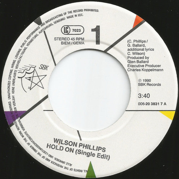 Wilson Phillips : Hold On (7", Single)