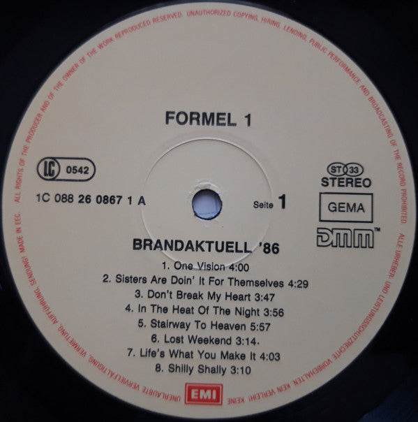 Various : Formel Eins - Brandaktuell '86 (LP, Comp, DMM)