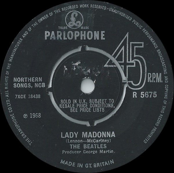 The Beatles : Lady Madonna (7", Single, Mono, 4 P)
