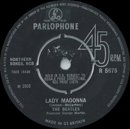 The Beatles : Lady Madonna (7", Single, Mono, 4 P)