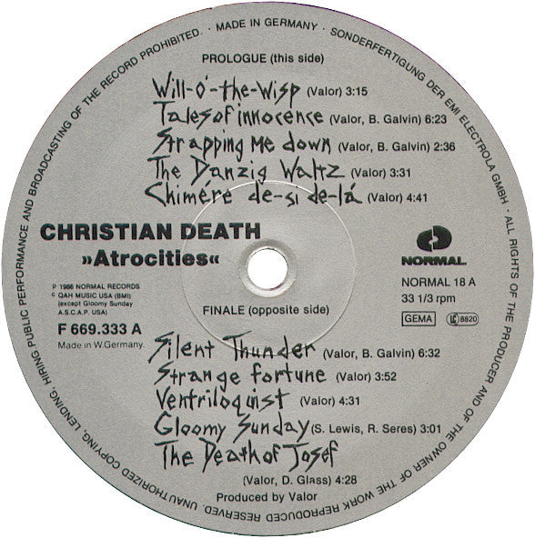 Christian Death : Atrocities (LP, Album)