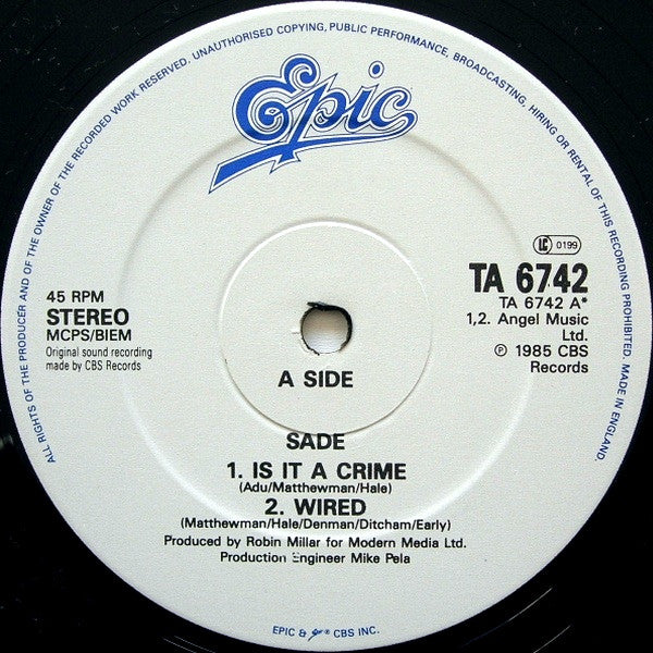 Sade : Is It A Crime? (12", Single)