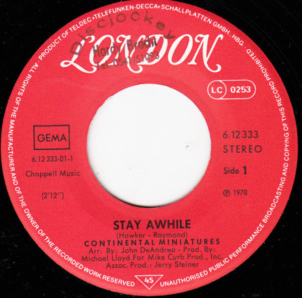 Continental Miniatures : Stay Awhile (7", Single)