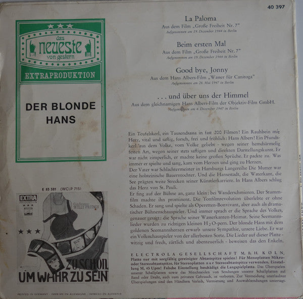 Hans Albers : Der Blonde Hans (7", EP, RE)