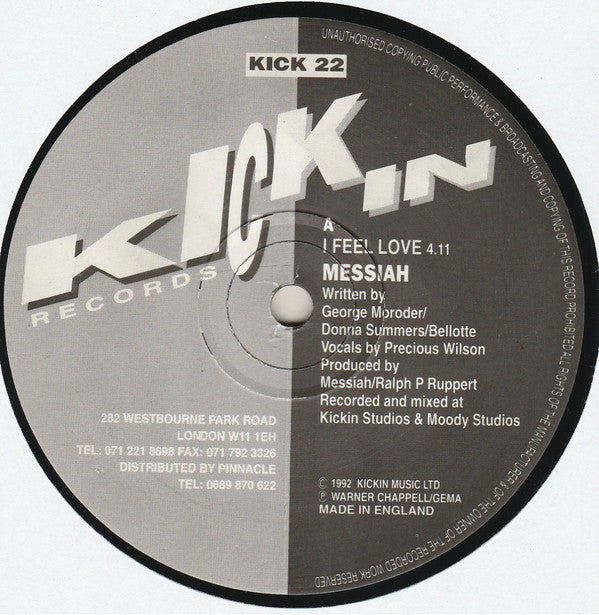 Messiah : I Feel Love (12")