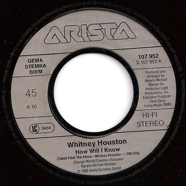 Whitney* : How Will I Know (7", Single, RP)