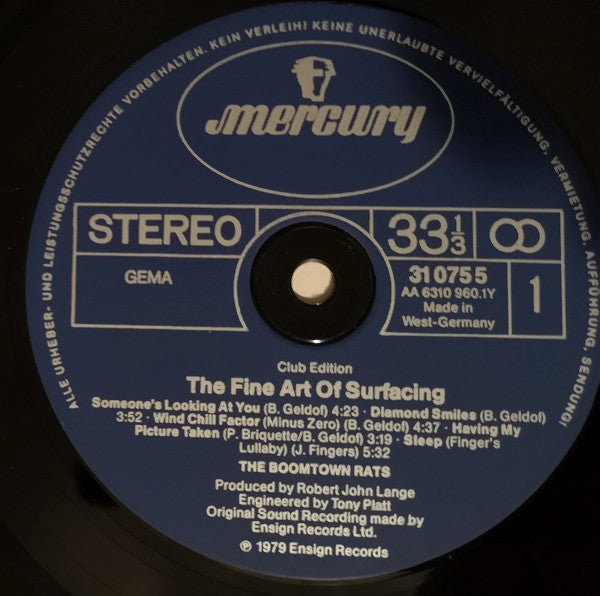 The Boomtown Rats : The Fine Art Of Surfacing (LP, Album, Club)