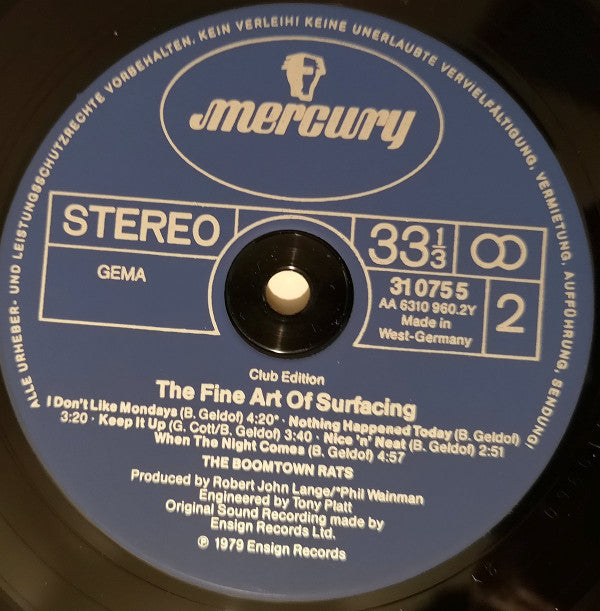 The Boomtown Rats : The Fine Art Of Surfacing (LP, Album, Club)
