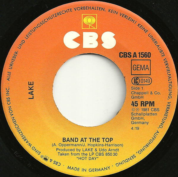 Lake (2) : Band At The Top (7", Single)