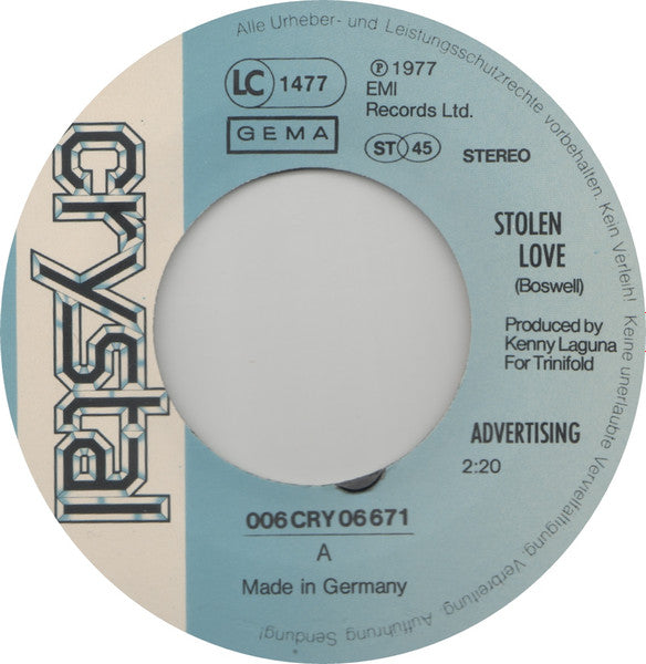 Advertising : Stolen Love / Suspender Fun (7", Single)