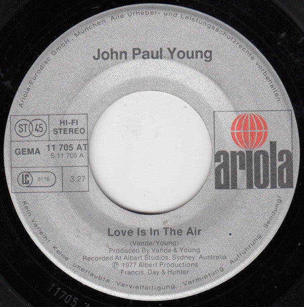 John Paul Young : Love Is In The Air (7", Single, Son)