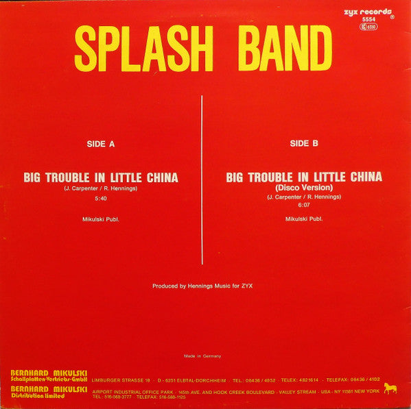 Splash Band* : Big Trouble In Little China (12")