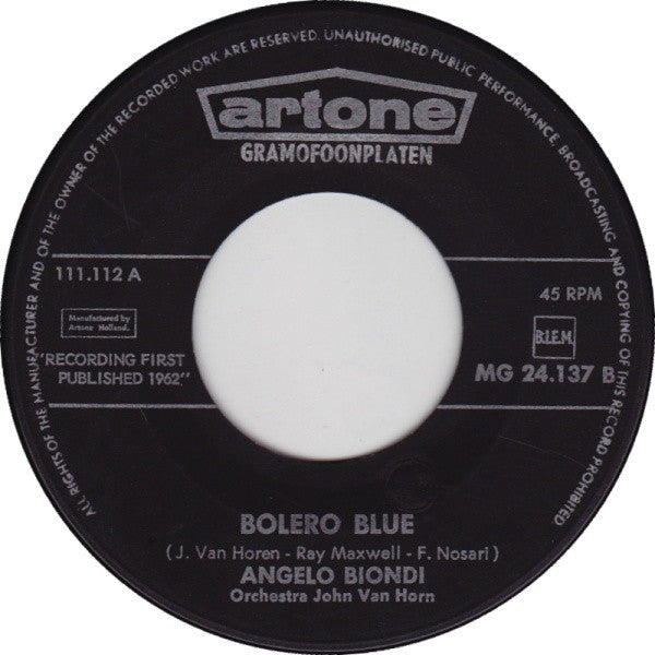 Angelo Biondi : Buona Notta Bambino / Bolero Blue (7", Single)