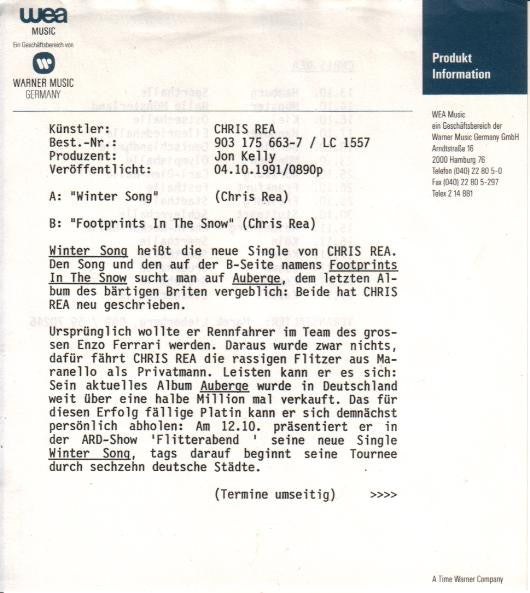Chris Rea : Winter Song Three Track E.P. (7", Single, Sol)