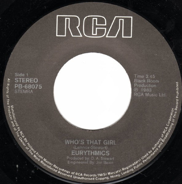 Eurythmics : Who's That Girl? (7", Single)