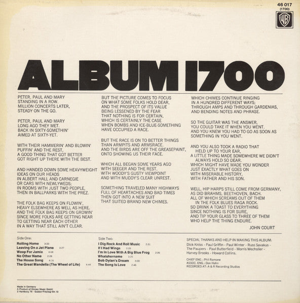 Peter, Paul And Mary* : Album 1700 (LP, Album, RE)