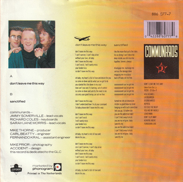 Communards* With Sarah Jane Morris : Don't Leave Me This Way (7", Single)