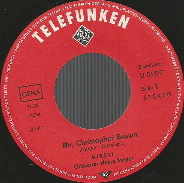 Kirsti Sparboe : Mr. Christopher Brown (7", Single)