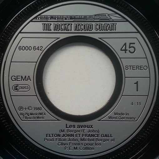 Elton John, France Gall : Les Aveux / Donner Pour Donner (7")