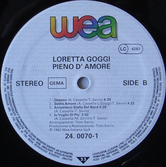 Loretta Goggi : Pieno D'Amore (LP, Album)