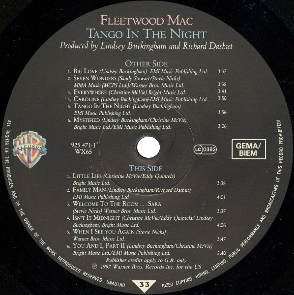 Fleetwood Mac : Tango In The Night (LP, Album, Als)