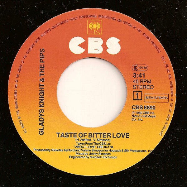Gladys Knight & The Pips* : Taste Of Bitter Love (7", Single)