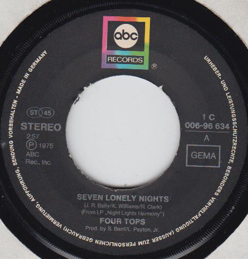 Four Tops : Seven Lonely Nights (7", Single)