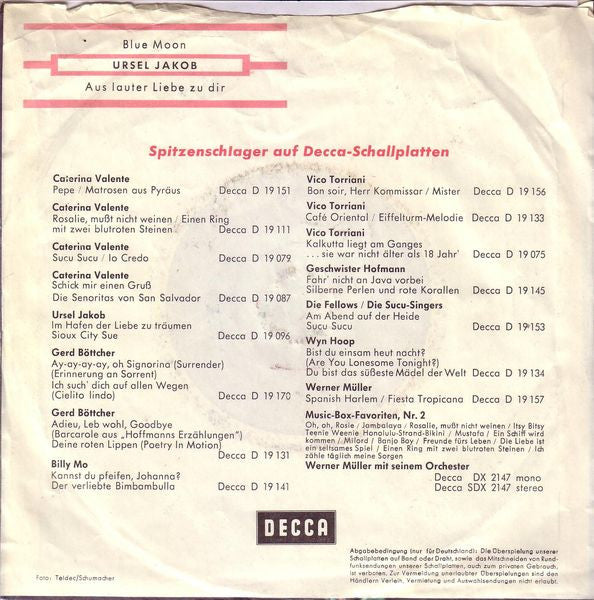 Ursel Jakob : Blue Moon (7", Single)