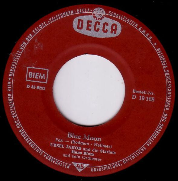 Ursel Jakob : Blue Moon (7", Single)