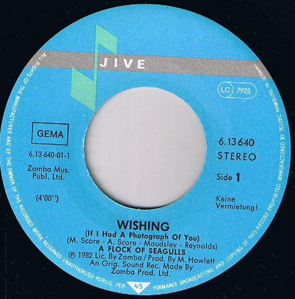 A Flock Of Seagulls : Wishing (If I Had A Photograph Of You) (7", Single)
