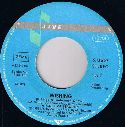 A Flock Of Seagulls : Wishing (If I Had A Photograph Of You) (7", Single)