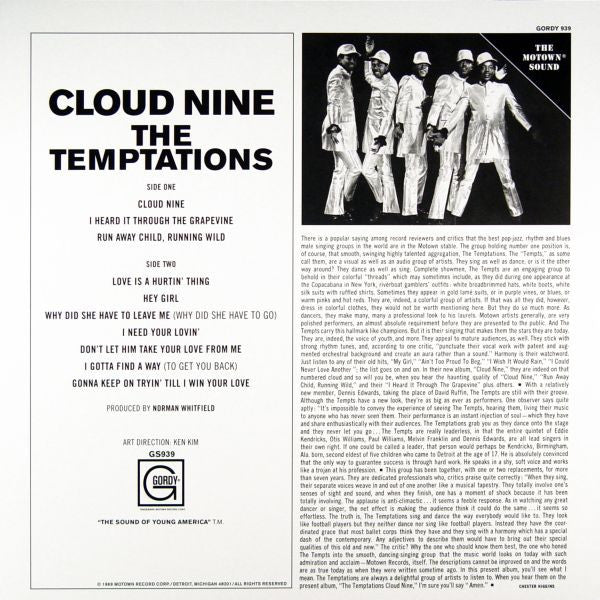 The Temptations : Cloud Nine (LP, Album, RE, RM, 180)