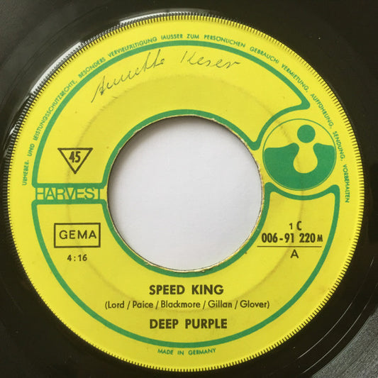 Deep Purple : Speed King (7", Single, Mono)