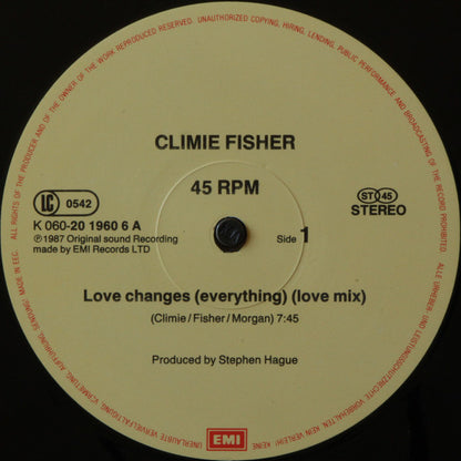 Climie Fisher : Love Changes (Everything) (12", Maxi)