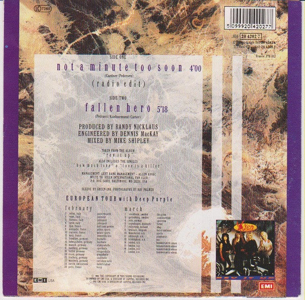 Vixen (2) : Not A Minute Too Soon (7", Single)