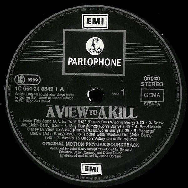 John Barry : A View To A Kill (Original Motion Picture Soundtrack) (LP, Album)